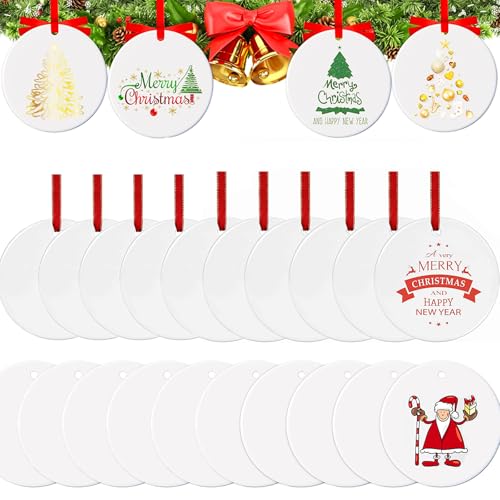 24 Stück Sublimationsrohlinge, Weihnachtsdekorationen, Sublimationsverzierung, Keramik-Sublimation, blanko Ornamente für Weihnachtsbaum, 7,5 cm, weiße Weihnachtsbaumschmuck, Dekoration für DIY von Apeso