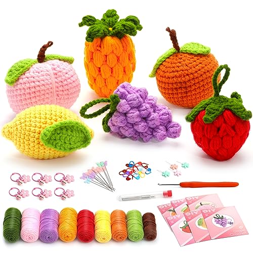 Apgooface Häkelset für Anfänger, einfaches Häkelset für Kinder und Erwachsene, Häkel-Starter-Set mit Schritt-für-Schritt-Video-Tutorials, DIY-Tierblumen-Häkelset mit Haken, Garn (Obst) von Apgooface