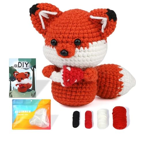 Apgooface Häkelset für Anfänger Kinder mit Easy Peasy Garn, Häkelset für Anfänger und Erwachsene mit Schritt-für-Schritt-Video-Tutorials, DIY Tier Häkeln Starter Kit (Fuchs) von Apgooface