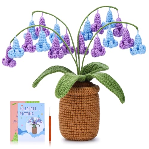 Apgooface Häkelset für Anfänger, einfaches Häkelset für Kinder und Erwachsene, Häkel-Starter-Set mit Schritt-für-Schritt-Video-Tutorials, DIY-Tierblumen-Häkelset mit Haken, Garn (Bluebells) von Apgooface