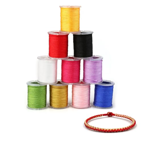 10 Rollen 0.8mm Nylonschnur 10m/Rolle, Nylon Beading String Cord 6 Farben Nylonfaden Schnur Chinesische Knotenschnur Geflochtene Makrame Faden Beading String Wachsschnur Polyesterfaden Baumwollkordel von Apkpesterml