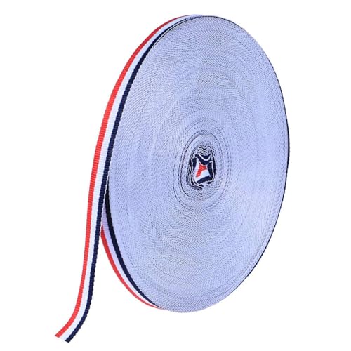 50 Meter Rot Weiß Blau Geschenkband, Tricolor Dekoratives Nylonband Mehrfarbiges Gurtband aus Polyester Breit Polyester Nähen Streifen Medaillenband Nylon Band Leinwandbindung (50M X 10MM) von Apkpesterml