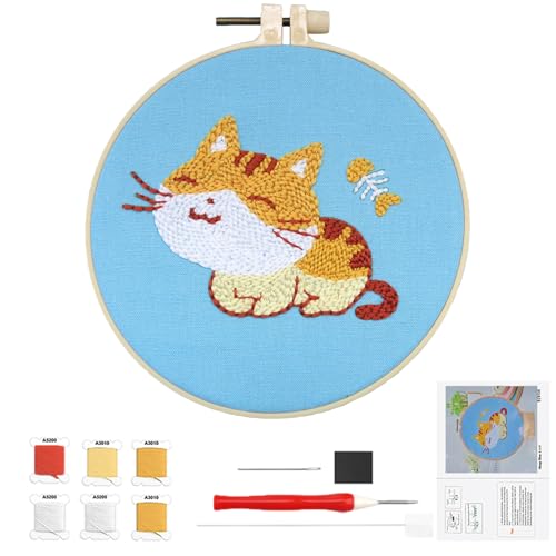 Stanznadel Stickerei Starter Kit, Katze Punch Needle Set Debutant Embroidery, Sticken Set für Anfänger Punch Nadel Kit Stanznadelstoff Panda Muster Teppich Haken Stickerei für Kinder Erwachsene von Apkpesterml