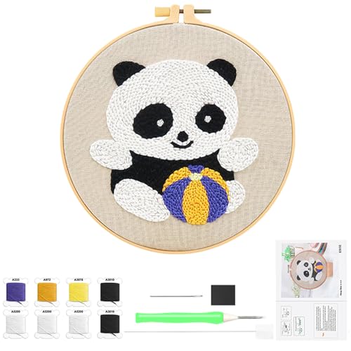 Stanznadel Stickerei Starter Kit, Panda Punch Needle Set Debutant Embroidery, Sticken Set für Anfänger Punch Nadel Kit Stanznadelstoff Panda Muster Teppich Haken Stickerei für Kinder Erwachsene von Apkpesterml