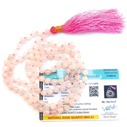 Apnisanskriti Premium Rosenquarz-Stein Mala für Damen und Herren (6 mm, AAA-Qualität, Labor-zertifiziert, 108+1) – Natursteinperlen Mala – rosa Farbe – 1 Stück von Apnisanskriti