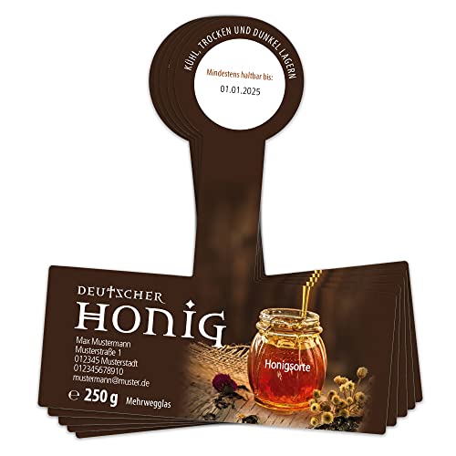 Apoidea – Honig Etiketten 250 g mit Gewährverschluss selbstklebend & personalisierbar - 100 Stück/Etiketten Honiggläser/Honig Aufkleber für selbstgemachten Honig/Honigetiketten für Honiggläser von Apoidea