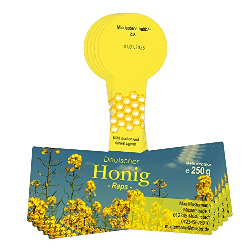 Apoidea – Honig Etiketten 250 g mit Gewährverschluss selbstklebend & personalisierbar - 200 Stück/Etiketten Honiggläser/Honig Aufkleber für selbstgemachten Honig/Honigetiketten für Honiggläser von Apoidea