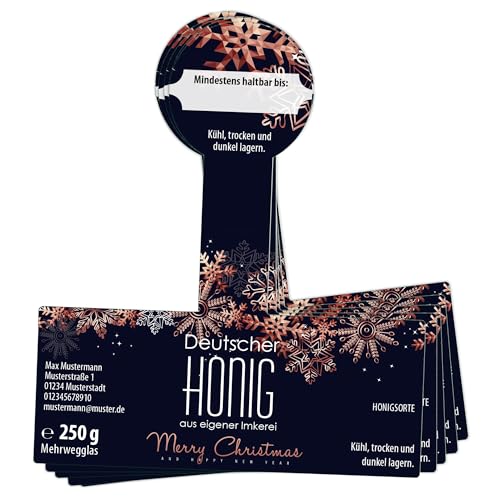 Apoidea – Honig Etiketten 250g mit Weihnachtsmotiv & Gewährverschluss selbstklebend, personalisierbar - 200 Stück/Etiketten Honiggläser/Honig Aufkleber für selbstgemachten Honig/Honigetiketten von Apoidea