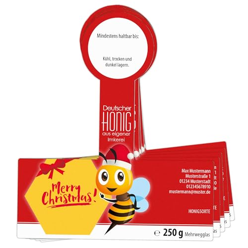 Apoidea – Honig Etiketten 250g mit Weihnachtsmotiv & Gewährverschluss selbstklebend, personalisierbar - 200 Stück/Etiketten Honiggläser/Honig Aufkleber für selbstgemachten Honig/Honigetiketten von Apoidea