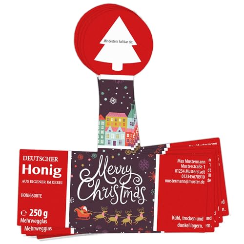 Apoidea – Honig Etiketten 250g mit Weihnachtsmotiv & Gewährverschluss selbstklebend, personalisierbar - 200 Stück/Etiketten Honiggläser/Honig Aufkleber für selbstgemachten Honig/Honigetiketten von Apoidea