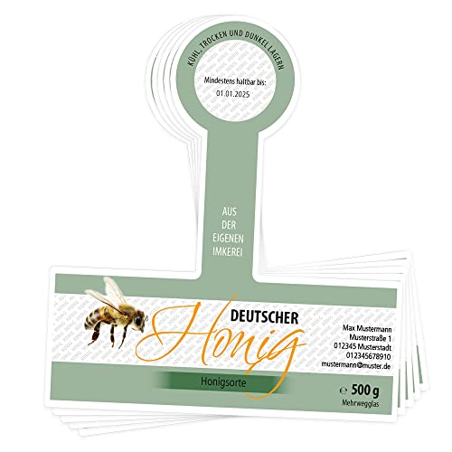Apoidea – Honig Etiketten 500g mit Gewährverschluss selbstklebend & personalisierbar - 200 Stück/Etiketten Honiggläser/Honig Aufkleber für selbstgemachten Honig/Honigetiketten für Honiggläser von Apoidea