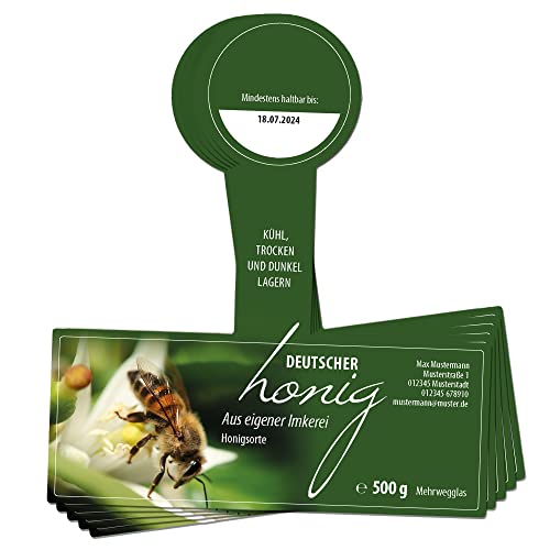 Apoidea – Honig Etiketten 500g mit Gewährverschluss selbstklebend & personalisierbar - 200 Stück/Etiketten Honiggläser/Honig Aufkleber für selbstgemachten Honig/Honigetiketten für Honiggläser von Apoidea