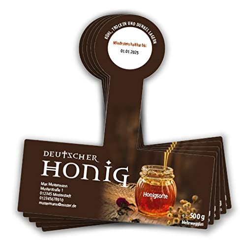 Apoidea – Honig Etiketten 500g mit Gewährverschluss selbstklebend & personalisierbar - 50 Stück/Etiketten Honiggläser/Honig Aufkleber für selbstgemachten Honig/Honigetiketten für Honiggläser von Apoidea