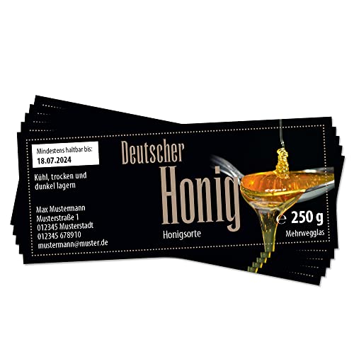 Apoidea – Honig Etiketten Rechteckig selbstklebend & personalisierbar - 25 Stück/Etiketten Honiggläser 250 g/Honig Aufkleber für selbstgemachten Honig/Honigetiketten für Honiggläser von Apoidea