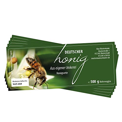 Apoidea – Honig Etiketten Rechteckig selbstklebend & personalisierbar - 500 Stück/Etiketten Honiggläser 500g / Honig Aufkleber für selbstgemachten Honig/Honigetiketten für Honiggläser von Apoidea