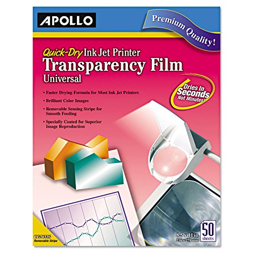 Apollo Transparente Folie für Tintenstrahldrucker, universell, schnelltrocknend, 50 Blatt/Packung (VCG7033S) von ACCO Brands