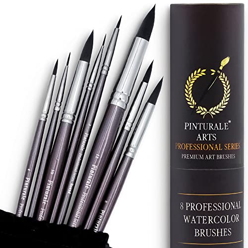 Pinturale Aquarellpinsel Set für Profis | Round Series | 8er Aquarell Pinselset | Hohe Absorption und Kontrolle des Wassers für konstanten Farbfluss | Pinsel Aquarell für Künstler | Aquarell Pinsel von Pinturale Arts