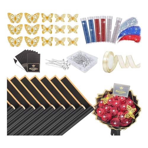 Aposous 20 Blatt Wasserdichtes Blumenstrauß-Geschenkpapier, Blumen-Geschenkpapier für Blumensträuße, Schwarz von Aposous