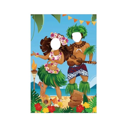 Aposous Luau-Paar-Foto-Türbanner, Hawaiianische -Dekorationen, Luau-Foto-Requisite, Saloha-Banner für Tropische Strandparty, 149,9 X 99,4 cm von Aposous