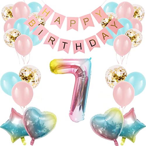 Apradas Luftballons zum 10. Geburtstag für Mädchen, Farbverlauf, Luftballons mit "Happy Birthday"-Banner für Babypartys, erster Geburtstag, Partyzubehör für Mädchen und Jungen (7. Geburtstag) von Apradas