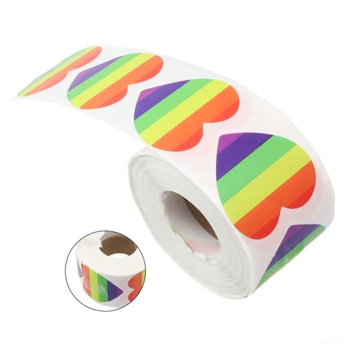 Großpackung mit 500 Aufklebern, Regenbogen-Herz-Etiketten, 3 x 8 cm Durchmesser (02) von Aprilsunnyzone