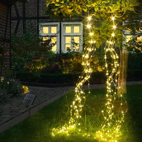 Apritsce Lichterkette Solar Aussen, 2 Stück 2M 200 LED Wasserfall Lichterkette, LED Lichterkette Solar 8 Modi, Solarlichterkette Für Außen Garten Wetterfest, Für Pflanzen Terrasse Balkon Deko von Apritsce