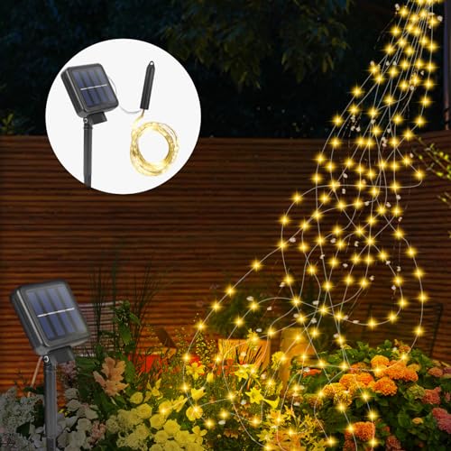 Apritsce Lichterkette Solar Aussen, 2M 200 LED Wasserfall Lichterkette, LED Lichterkette Solar 8 Modi, Solarlichterkette Für Außen Garten Wetterfest, Für Pflanzen Terrasse Balkon Deko von Apritsce