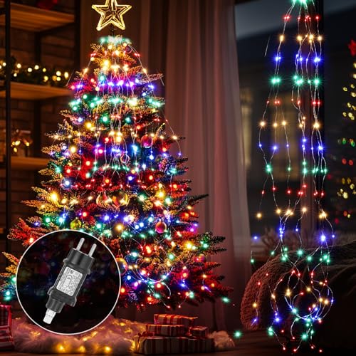 Apritsce Lichterschweif, 2 M 200 LED Lichterkette mit Stecker, Lichterkette Wasserfall 8 Modi, LED Weihnachtsbeleuchtung mit Timer, Lichterbündel für Weihnachten Baum Balkon Innen Deko (Farbe) von Apritsce