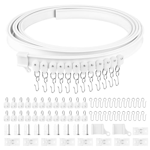 Apritsce Vorhangschiene, Gardinenschiene mit Stummen Rollen und Haken,Flexible Vorhangschiene für Vorhänge, Raumteiler, Wohnmobil-Vorhang, Duschvorhang(3M) von Apritsce