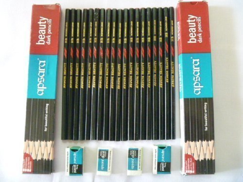 20 Apsara Beauty Dark School Wooden Pencil Hb Black + 2 Sharpener + 2 Radiergummis Set by Apsara von Apsara