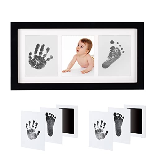 Baby-Fußabdruck-Rahmen, Inkless Baby Foot and Handprint Kit mit Nudelholz – Kinder-Fußabdruck-Reinigungsstempel, Lifetime Keepsake Frames und ein tolles Geschenk für Kinder von 0–12 Monaten von Aqsacokiya