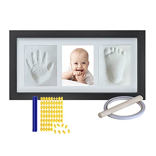 Set mit Fußabdruck für Babys, Fußabdruck und Hände, Rahmen für Fußabdrücke für Neugeborene, Jungen & Mädchen – weißer Ton, ungiftig, Fotorahmen-Set für Baby-Liste zur Geburt (schwarz) von Aqsacokiya