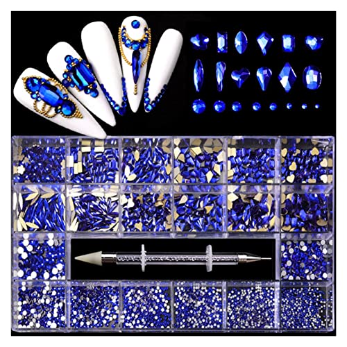 Aqxyedc 1 Box Ab/Rot/blau/goldener Nagel-Strass-Multi-Shape + Rundstein SS3-SS12+1 Point Pen 8000+ Flachkristall Diamanten wanglan(Color:34-6) von Aqxyedc