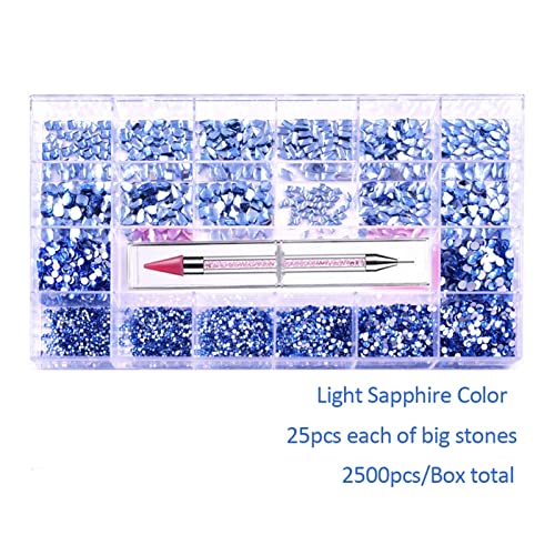 Aqxyedc 2500 stücke luxus glänzend diamant nail art strass kristall dekorationen set Ab GLASS 1 STÜCKE Pick-Stift in Gitter-Box 21 Form wanglan(Color:Light Blue 2500pcs) von Aqxyedc