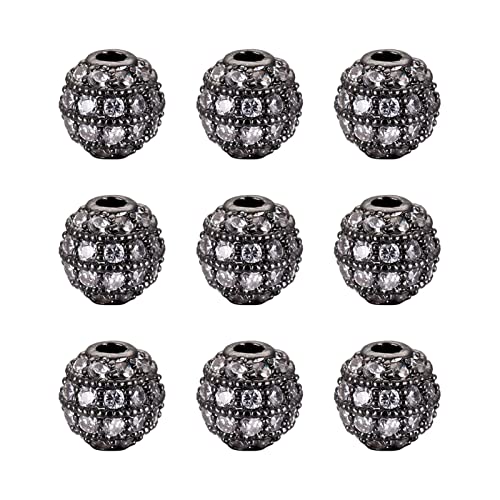 Aqxyxsw 10 stücke 6mm runde messing kubikzirconia perlen sorte AAA Klarer Kristall Kehre Steine Ball Spacer Perlen for Schmuckherstellung DIY. Ohrringe lingli(Gunmetal) von Aqxyxsw