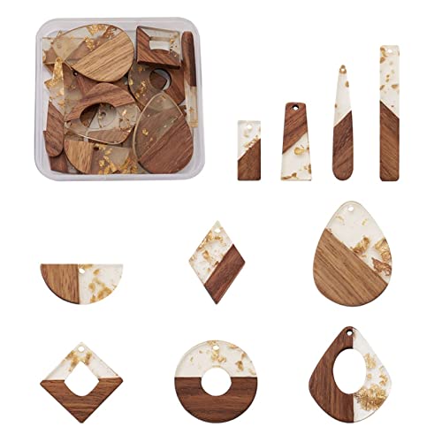 Aqxyxsw 18~30pcs / Box Harz & Holz Geometrische Anhänger Mischen Form for Schmuckherstellung DIY. Ohrringe Halskettenhandwerk Zubehör lingli(Rhodium Plated) von Aqxyxsw