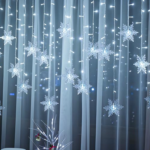 Aragallant LED Sterne Lichterketten, 4M LED Lichterketten Schneeflocken, 96 LED Fenstervorhang Lichterkette, Sternenvorhang mit 8 Modi Light für Weihnachten Geburtstag Party Hochzeit (Weiß) von Aragallant