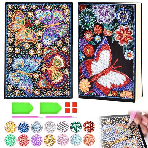 Aragallant Mandala Diamond Painting Notizbuch A5, 2 Stück DIY Diamant Malerei Notizbuch, Diamond Bastelset Kinder ab 6 Jahre, Mandala Geschenke Geburtstagsgeschenk Ideen für Mädchen (Butterfly) von Aragallant