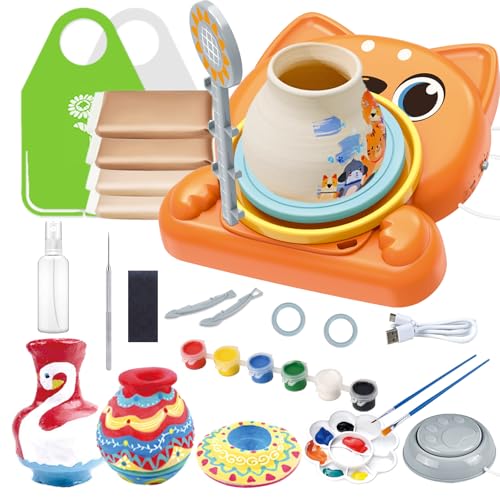 Aragallant Töpferset für Kinder, Töpferscheibe Elektrisch mit Ton Lufttrocknend, Farben, Pottery Set DIY Töpfern Bastelset für Zuhause Geschenk Mädchen Jungen ab 8 Jahre von Aragallant