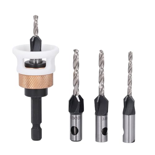 Adjustable Countersink Drill Bit Set, 4 Flute Aluminium Alloy Countersink Wood Drill Bit Set with 5 Bits von Aramox