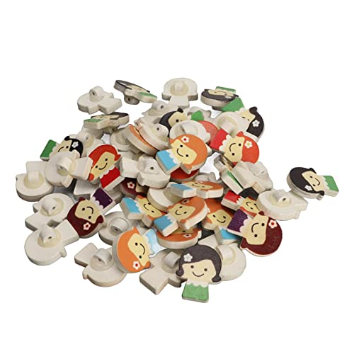 Cartoon Girl Holzknöpfe 50pcs Helle Farben Haltbarer Holzknöpfe für Handwerks -DIY -Nähkarte für DIY -Enthusiasten Machen von Aramox