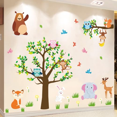 Arawat Tree Wandtattoo Dekoration für Schlafzimmer Zoo Wandaufkleber für Wohnzimmer Tier Kinderzimmer Wandtattoo für Schlafzimmer Wanddekor Wandtattoo 3D DIY Wandtattoo als Dekorationen von Arawat