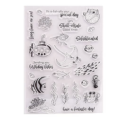 arriettycraft Dekorativer transparenter Stempel mit Meeresfischen, Meeresalgen, Muschel, Seepferdchen, U-Boot, für Kartenherstellung, Scrapbooking, DIY von Arbuya
