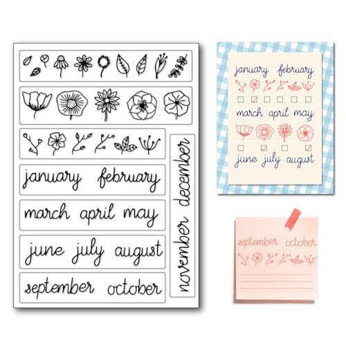 Arbuya Kalender Clear Stamps für Bullet Journal Monate Silikon Stempel Kalender Blumen Blätter Gummistempel für Planer Journaling Dekoration von Arbuya