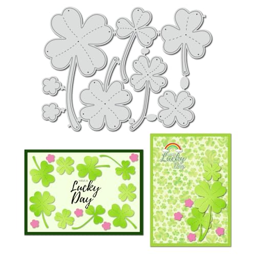 Arbuya Metall-Stanzformen-Set mit Kleeblatt-Motiv, 6 Blattformen und 2 Blumen-Stanzformen für St. Patrick's Day, Kartenherstellung, Scrapbooking, Papierschneidevorlage, Grußkarten-Dekoration, 8-teilig von Arbuya