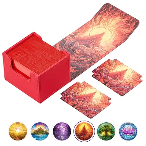 Arcane Fortress MTG Deck Box - Commander Deck Box für 120 Karten mit Kunstinnenseite - Leder-Trennwände, Nano-Faser außen, Magnetverschluss - Perfekt für Magic: The Gathering, TCG - Rot von Arcane Fortress