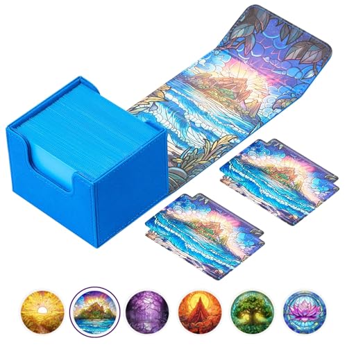 Arcane Fortress MTG Deck Box – Commander Deck Box für 120 Karten mit Kunstinnenseite – Leder-Trennwände, Nano-Faser außen, Magnetverschluss – perfekt für Magic: The Gathering, TCG – Blau von Arcane Fortress