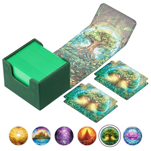 Arcane Fortress MTG Deck Box – Commander Deck Box für 120 Karten mit Kunstinnenseite – Leder-Trennwände, Nano-Faser außen, Magnetverschluss – perfekt für Magic: The Gathering, TCG – Grün von Arcane Fortress