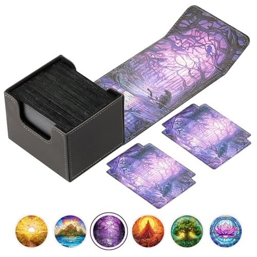 Arcane Fortress MTG Deck Box - Commander Deck Box für 120 Sleeved Karten mit Art Interior - Leder Trennwände, Nanofaser außen, Magnetverschluss - Perfekt für Magic: The Gathering, TCG - Schwarz von Arcane Fortress