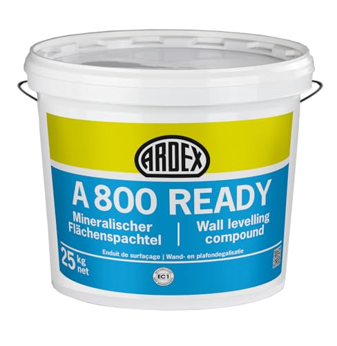 ARDEX A 800 READY 25kg Mineralischer Flächenspachtel weiß - gebrauchsfertige Spachtelmasse auf Basis hochwertiger Kunstharze und und einem hohen Anteil an mineralischen Füllstoffen von Ardex